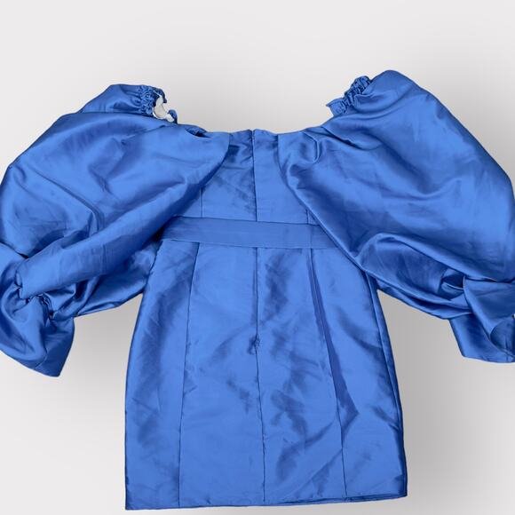 ASOS LUXE Belted Drama Sleeve Structured‎ Satin Mini Dress Women's 2 Blue - Picture 2 of 7